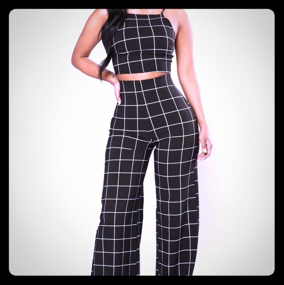 2pc Set High Waisted Pants w/ Matching Crop Top
